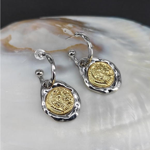 Jewelry - Elegant Silver and Gold Coin Earrings